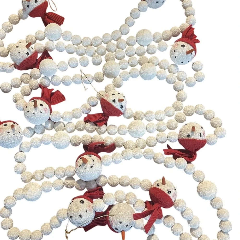 Vintage Snowman Head Christmas Tree Garland 12 ft Snowflake Snowball Christmas